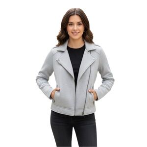 Philosophy Gray Knit Moto Jacket Small — Soft Stretch Zip Front Casual Blazer